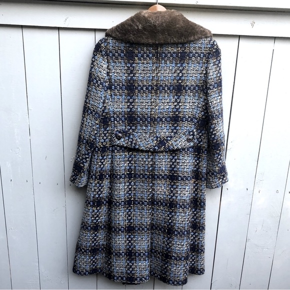 Vintage Thalhimers French Salon plaid tweed & fur collar long coat (price firm) - Picture 2 of 14